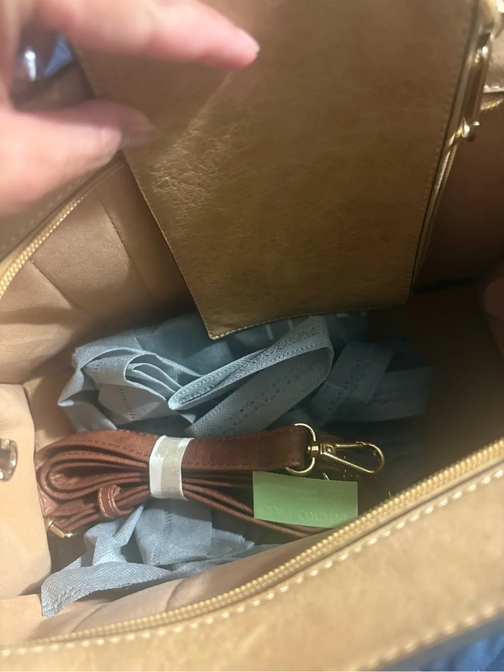 Dasein Tan Studded Satchel with Dual Top Handles
